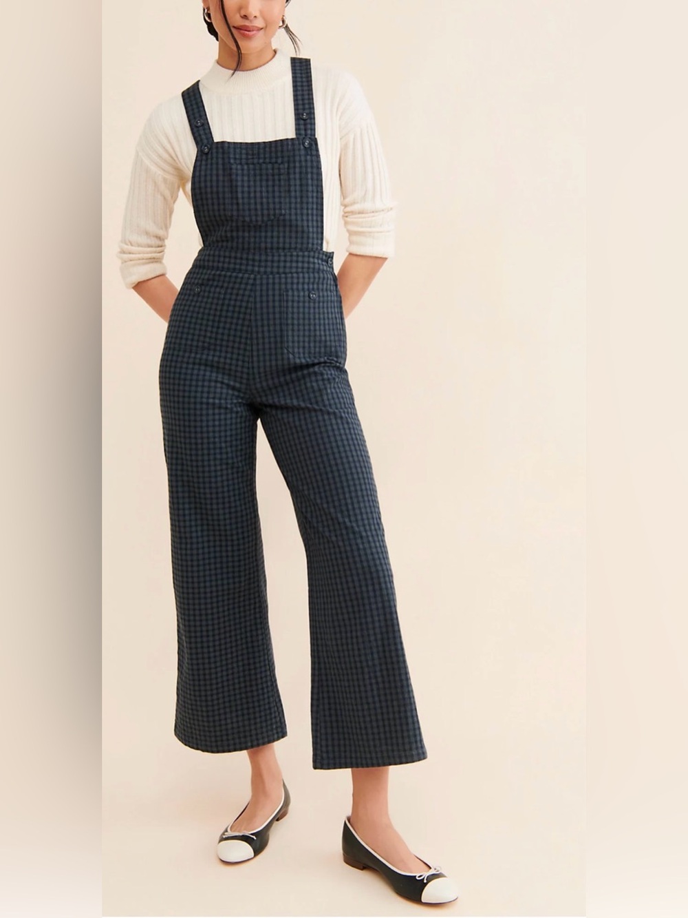 ROLLA'S Navy Gingham Wide-Leg Overalls Jumpsuit